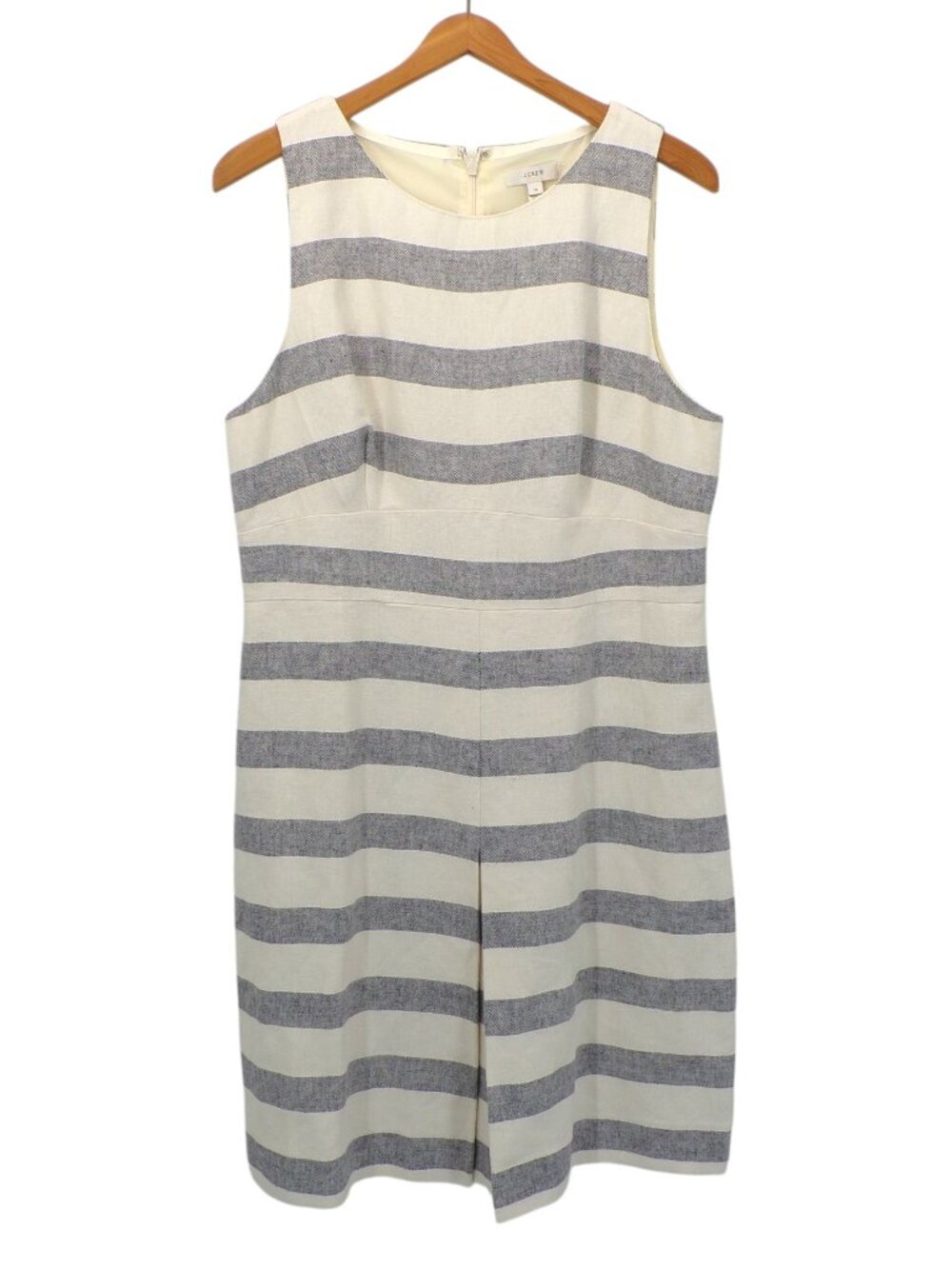 J. Crew Linen Blend Women's Sleeveless Dress Size 14 Blue White Zip Back Lined